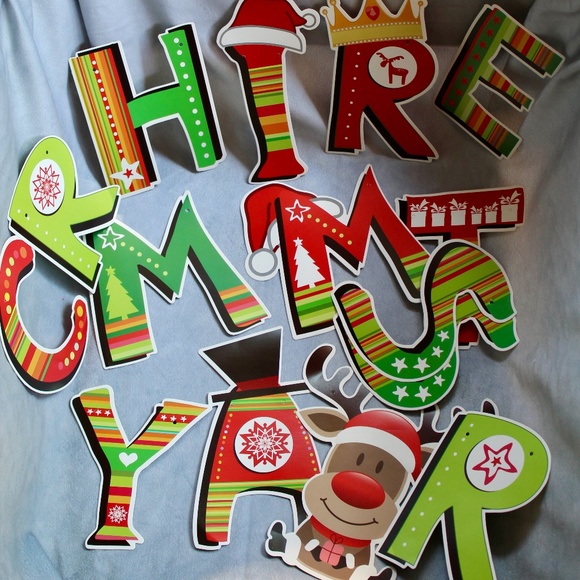 Merry Christmas Banners Party Decoration Hanging Bunting Set 4 Pcs - Picture 1 of 7